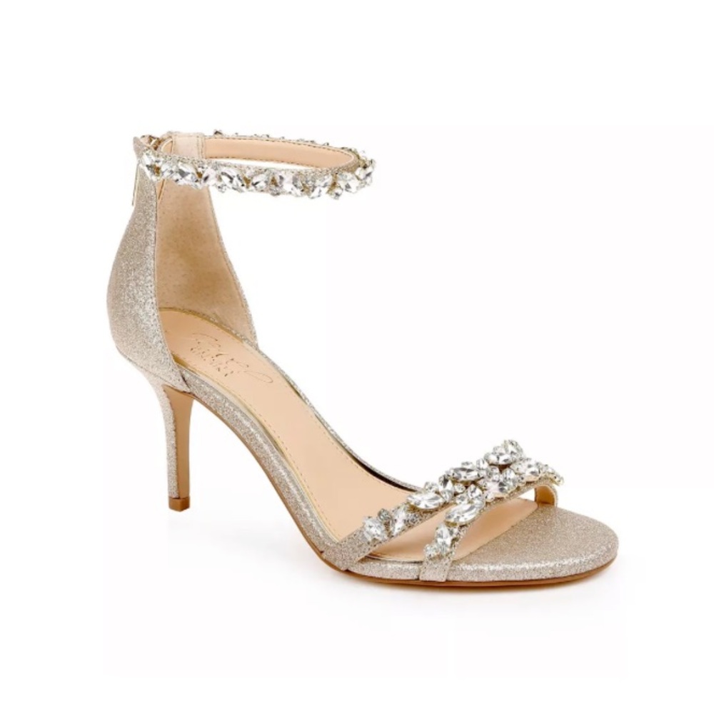 NWT Jewel Badgley Mischka Caroline Heels, Gold, Size 9